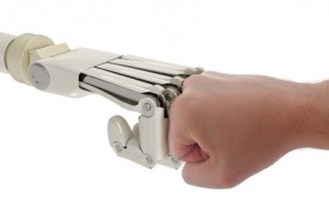 Robot and human fist bump