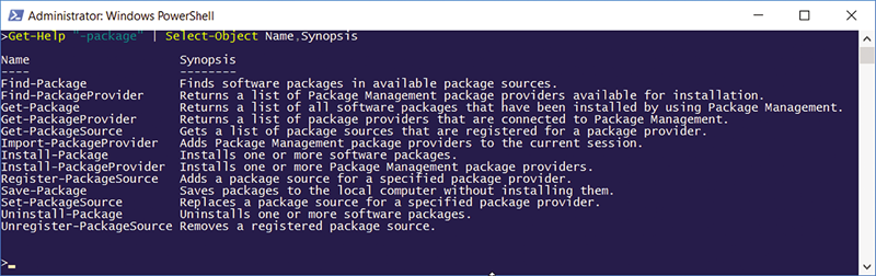  Figure 3 Available Windows PowerShell Package Commands