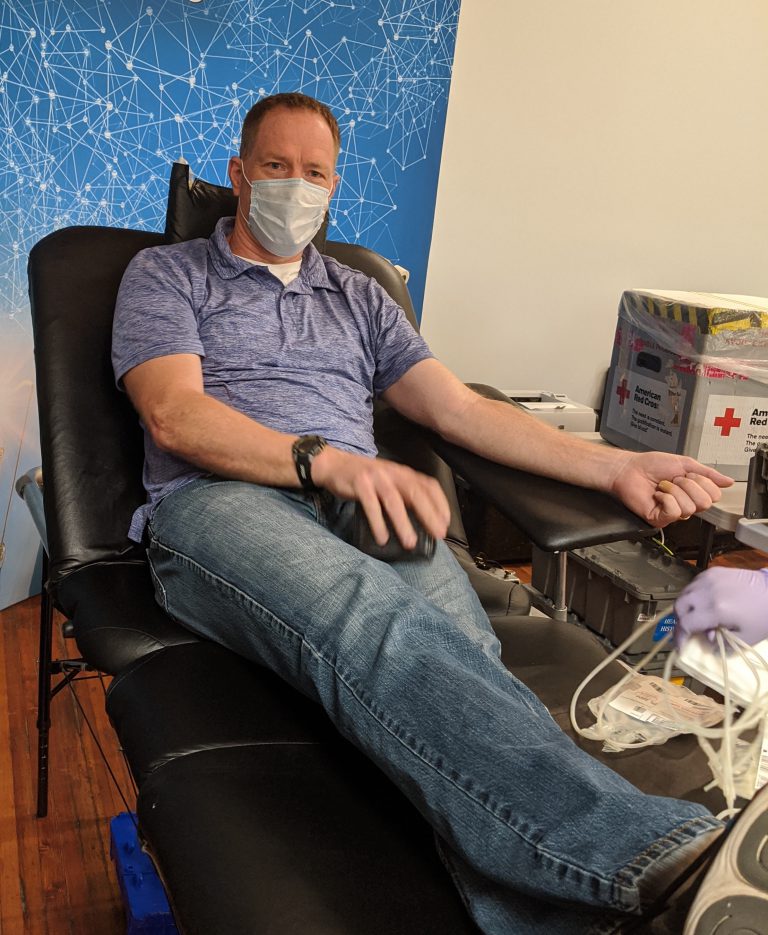 CEO donating blood over five gallons - philanthropy