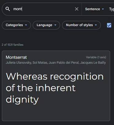 Google font search for Montserrat